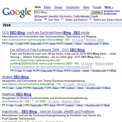 Suchabfrage mit installierten SEO Plugin bei Google Suchabfrage mit installierten SEO Plugin bei Google